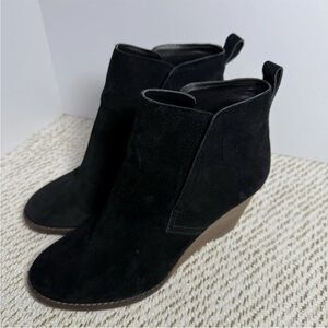 Lucky Brand Black Suede Wedge Booties